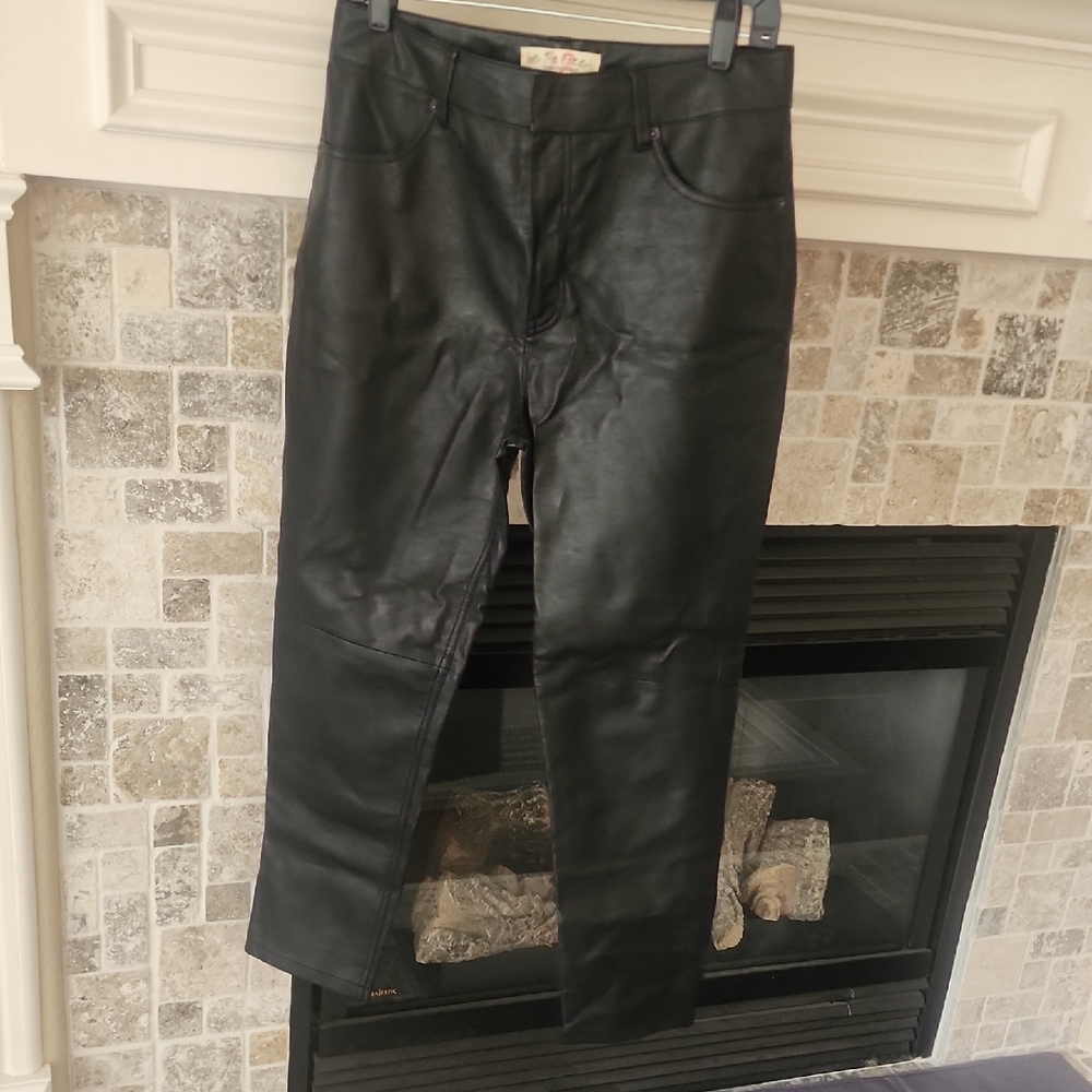 We The Free Black Faux Leather Cropped Ankle Pants